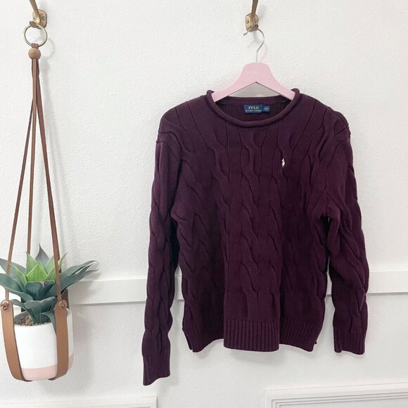 Polo Ralph Lauren Thick Cable Knit Purple Sweater Heavyweight Fisherman Men's M - Picture 1 of 7